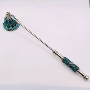 Ornate Aqua Blue Glass Jeweled Candle Snuffer